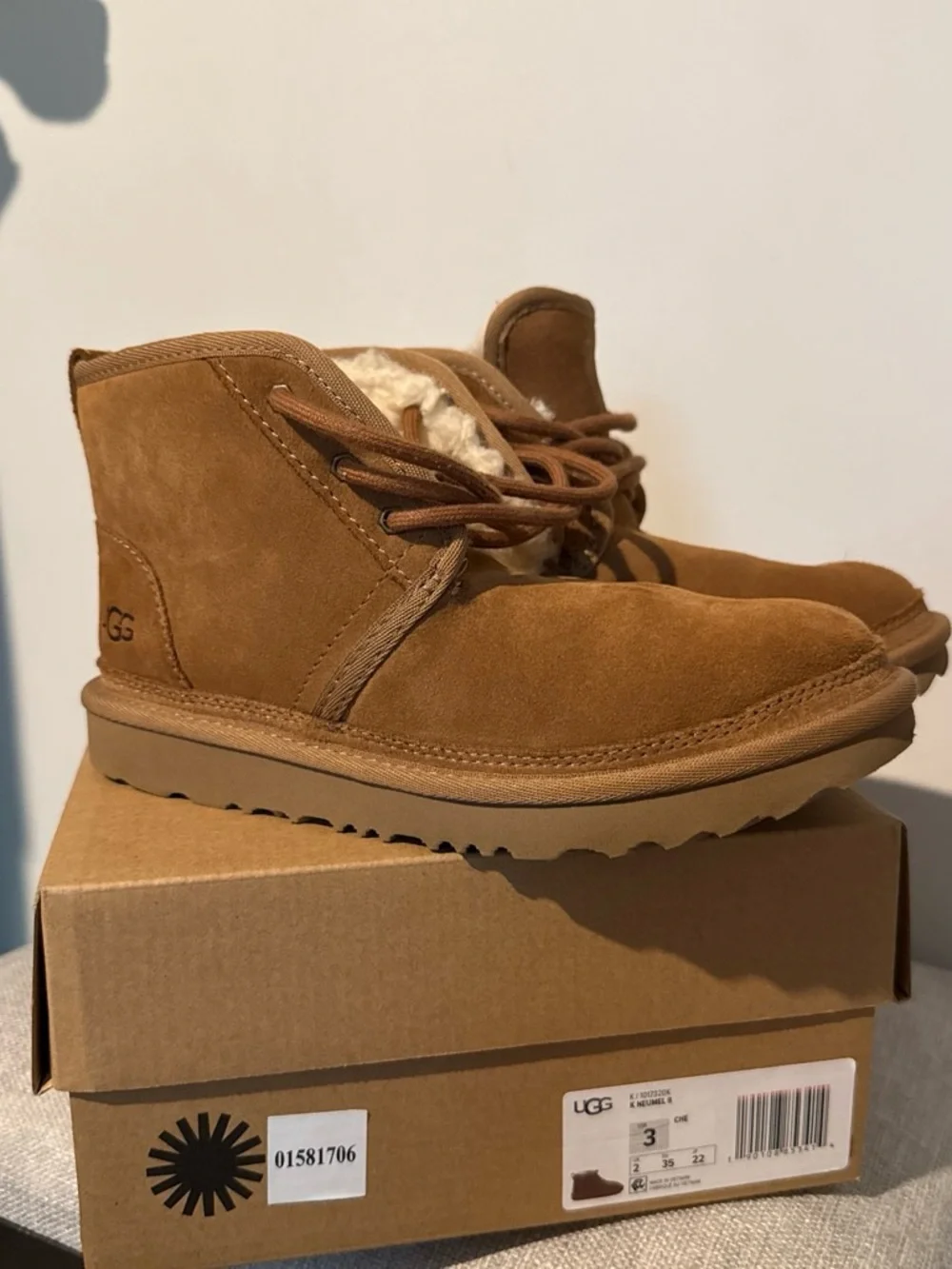 UGG Chestnut Suede Lace-Up Ankle Boots